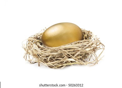 Big Golden Nest Egg Isolated On White Background