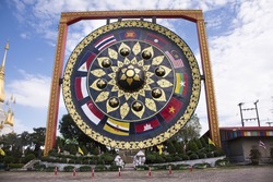 Big Gong Thai Called Khong At Wat Tham Khuha Sawan Temple Amphoe Khong Chiam, Ubon Ratchathani, Thailand For People Visit And Respect Praying Buddha Statue