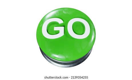 Big Green Go Button On White Background