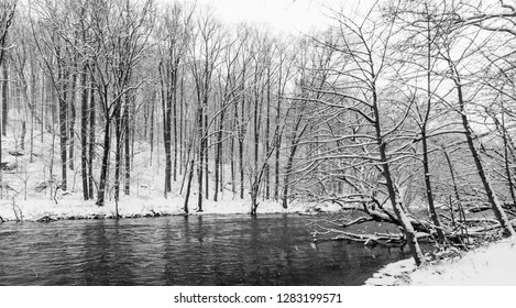 Big Gunpowder River On A Snowy Winter Day At Gunpowder Falls State Park