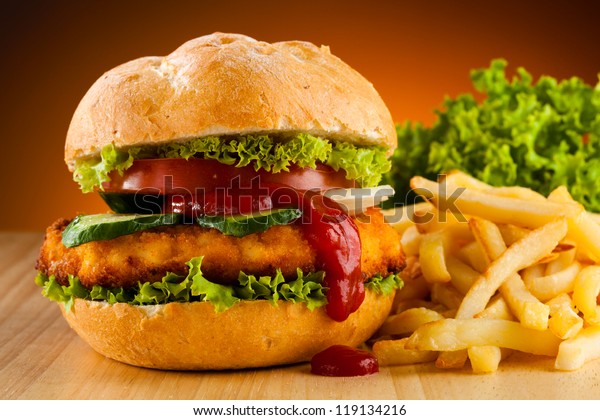 Big Hamburger Chicken Nuggets French Fries Stock Photo (Edit Now) 119134216