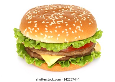 Big Hamburger On White Background  