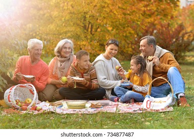 Big Happy Family On Picnic