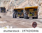 Big haul truck and machinery working in Chuquicamata, biggest open pit copper mine of the world, Calama, Chile