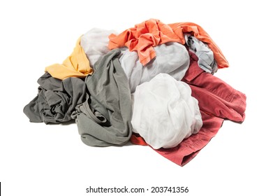 Big Heap Of Dirty Colorful Clothes Isolated On White Background