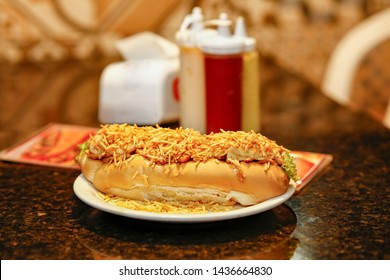 Big Hot Dog In Snack Bar In Brazil