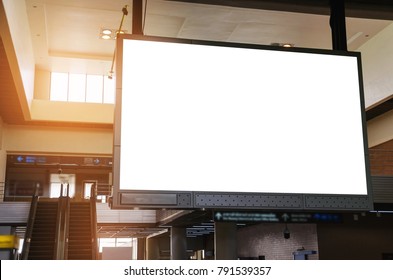 Big Lcd Tv Screen, Blank Advertising Billboard Or Light Box Showcase At Airport Or Subway Train Station, Copy Space For Your Text Message Or Media Content, Advertisement, Commercial, Marketing Concept