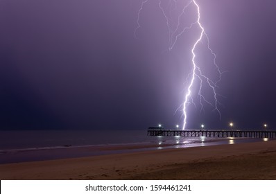 Big Lightning Bolt Strike Over Henley Beach