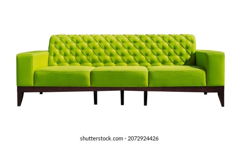 Big lime green sofa with black wooden legs isolated. Upholstered furniture for the living room. Bright green couch isolated - Shutterstock ID 2072924426