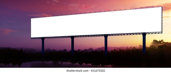 Big And Long Billboard, Blank Outdoor Advertising.