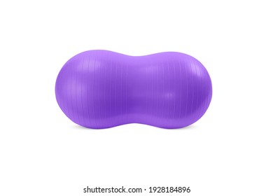 Big long purple fitness ball isolated on white background. Pilates training ball. Fitball model for gymnastics exercises. Gym yoga ball similar to peanut