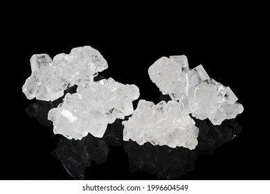 Big Lumps White Rock Candy Sugar Isolated On Black Background