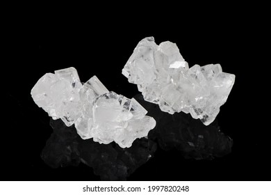 Big Lumps White Rock Candy Sugar Isolated On Black Background