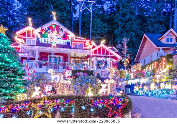 Big Luxury House Decorated Lighted Christmas Stock Photo 228865855 ...