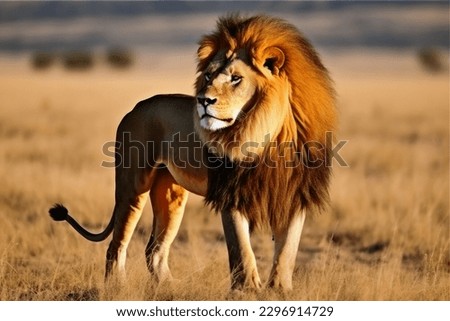 A big male lion in the savannah king of animals