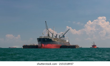 Big Marine Oil Cargo Ship At Koh Sichang Gulf Around Sriracha, Chonburi Province, Thailand. Logistic Industry.