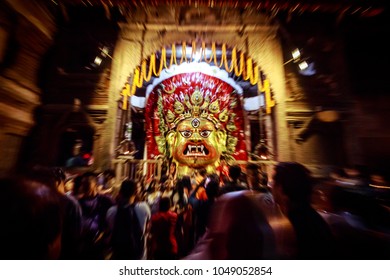 BIG MASK OF GOD AAKASH BHAIRAB  SIUTATED AT HANUMAN DHOKA DURBAR SQUARE KATHMANDU NEPAL
