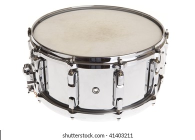 Big Metal Snare Drum Isolated On White