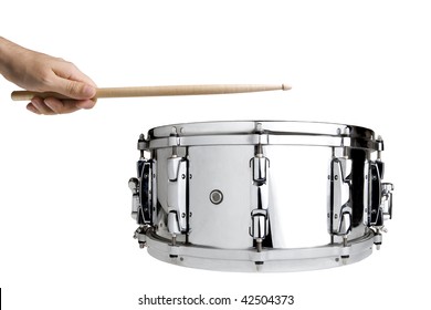 Big Metal Snare Drum Isolated On White