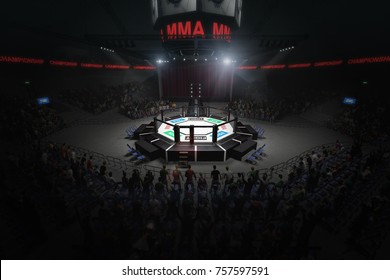 Big Mma Fighting Arena With Lots Of Fans 3d Rendering