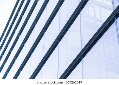 Big Modern Glass Minimalistic Office Building Or Factory With Straight Lines.