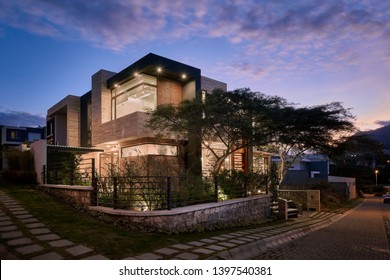 Big Modern House Exterior At Night