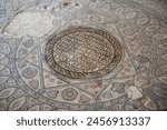 Big mosaic on the floor of the Hippolytus Hall in the Archeology Museum of Madaba, Jordan