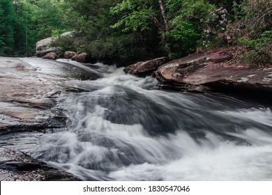 Big Mountain River Flows Among Huge Stones In Green Summer Forest. Scenic Highway 11 (eleven). Long Shoals Roadside State Park, SC, USA