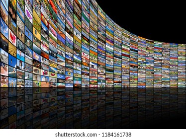 Big multimedia video and image video wall of the TV widescreen - Shutterstock ID 1184161738