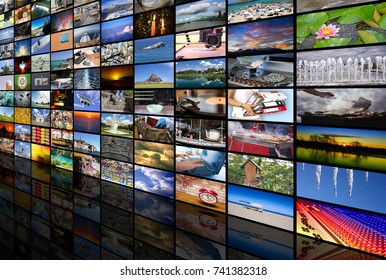 Big Multimedia Video And Image Wall Of The TV Screen
