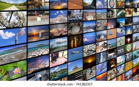 Big Multimedia Video And Image Wall Of The TV Screen
