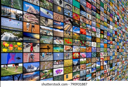 Big Multimedia Video And Image Wall Of The TV Screen