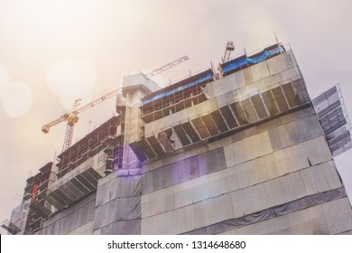 Big new building in construction process 