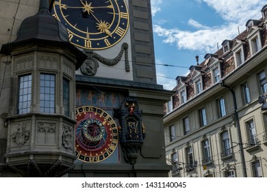 Big Old Medival Clock On Clock Tower In Bern, Switzerland