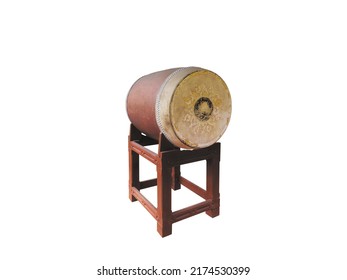 Big Old Vintage Asian Drum , Selected On White Background