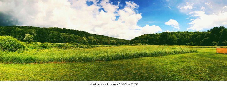 A Big Open Field Inside Sunnybrook State Park In Summer In New England Torrington Connecticut United States.