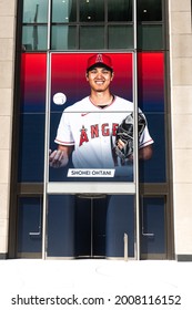 Big Panel In Front Of The MLB Flagship Store. 7.14.2021, NYC, NY.
Shohei Ohtani Is Pitcher, Designated Hitter And Outfielder For The Los Angeles Angels Of Major League Baseball And A  Hottest New Star