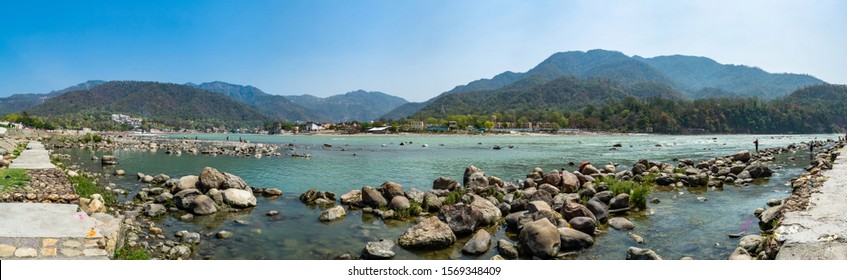 Big Panorama Of Ganga (Ganges) River At Rishikesh, India