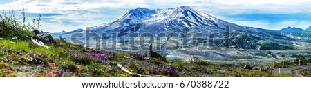 Big panorama view of Summer Mt Saint Helens.