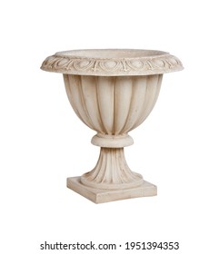 Big Park garden Outdoor landscape flowerpot for flowers and shrubs in classic ancient greek style, made of plastic like stone with beige vintage patina, isolated on white background