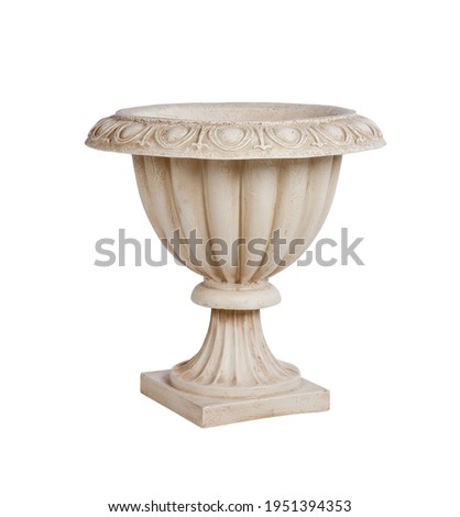 Big Park garden Outdoor landscape flowerpot for flowers and shrubs in classic ancient greek style, made of plastic like stone with beige vintage patina, isolated on white background