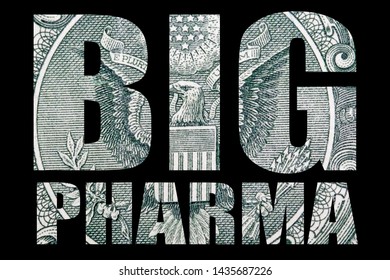 Big Pharma, Money On Black Background 