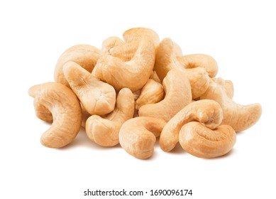 Big pile of cashew nuts isolated on white background. Package design element with clipping path