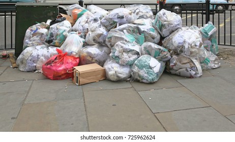 Big Pile Of Clear Trash Bags At Street