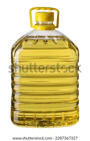 Big plastic oil bottle; 5 liters bottle isolated on white; clipping path includede