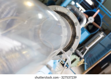 Big Plastic Tube In A Student Laboratory In An European Technical University. Facility Designed For Educational Research, Tests And Exams.