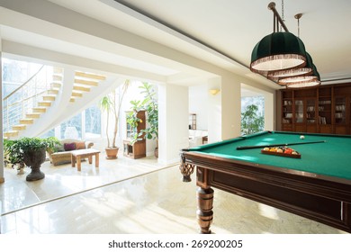 Big Pool Table In Spacious Living Room