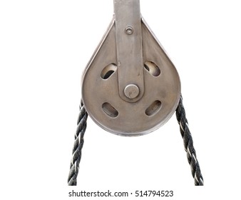 big Pulley and  rope on white background