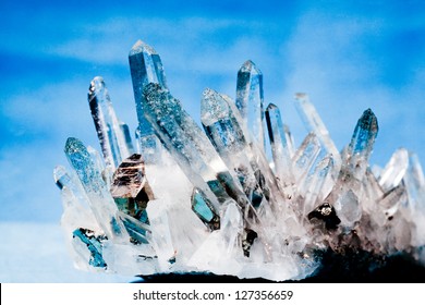 Big Quartz Crystals (rock Crystal) With Iron Pyrite (fool's Gold) Crystals Grown On.