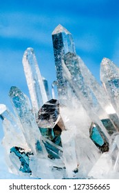 Big Quartz Crystals (rock Crystal) With Iron Pyrite (fool's Gold) Crystals Grown On.